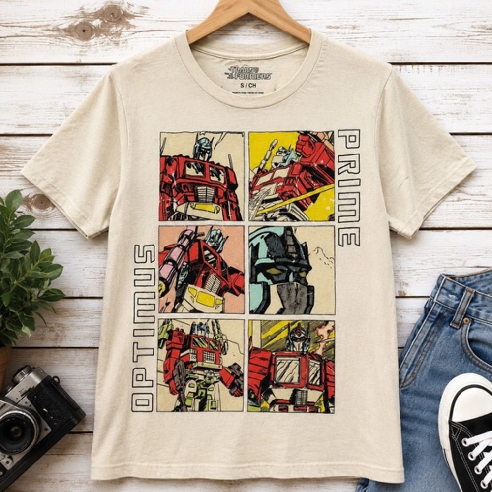 Transformers Optimus Prime Graphic Tee shirt small‎ Cream Anime Comic retro y2k